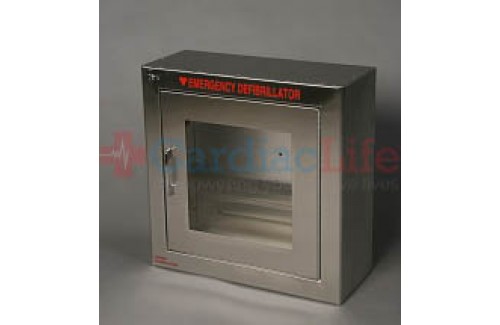 Alarmed AED Wall Cabinet Stainless Steel Surface Mount w/ AED Signs